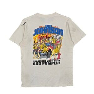 Vintage Big Johnson T-Shirt Mens Medium White Fire Dept‎ Distressed Hose Pumper